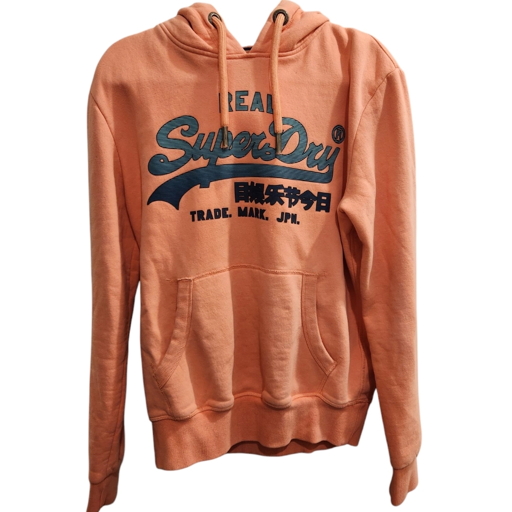 Vintage Superdry Men's Salmon Hoodie Size Medium